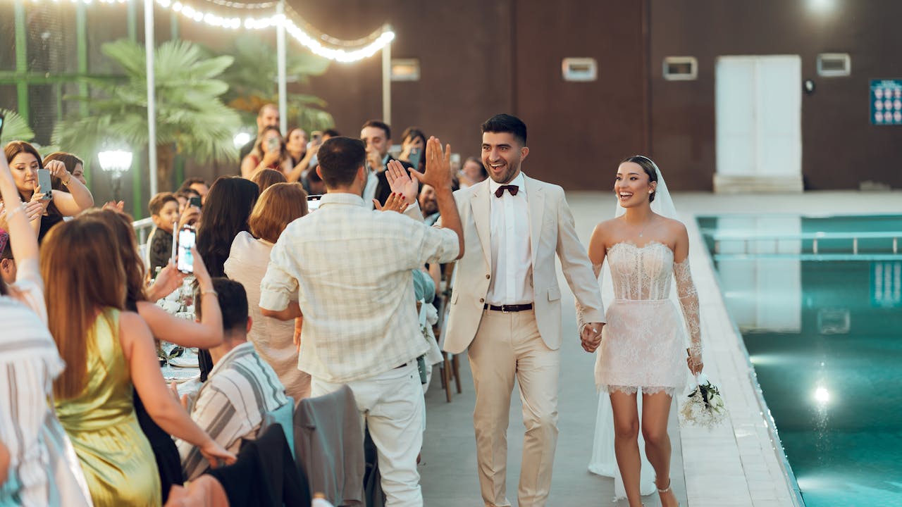 Wedding celebration with guests and decorations