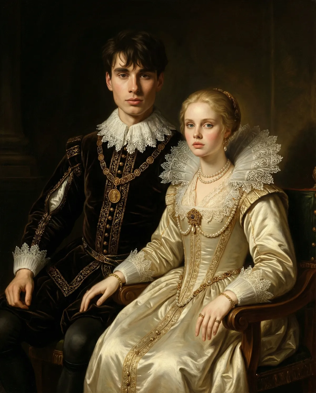 Custom couple portrait art in renaissance royal style, personalized wedding anniversary gift wall art
