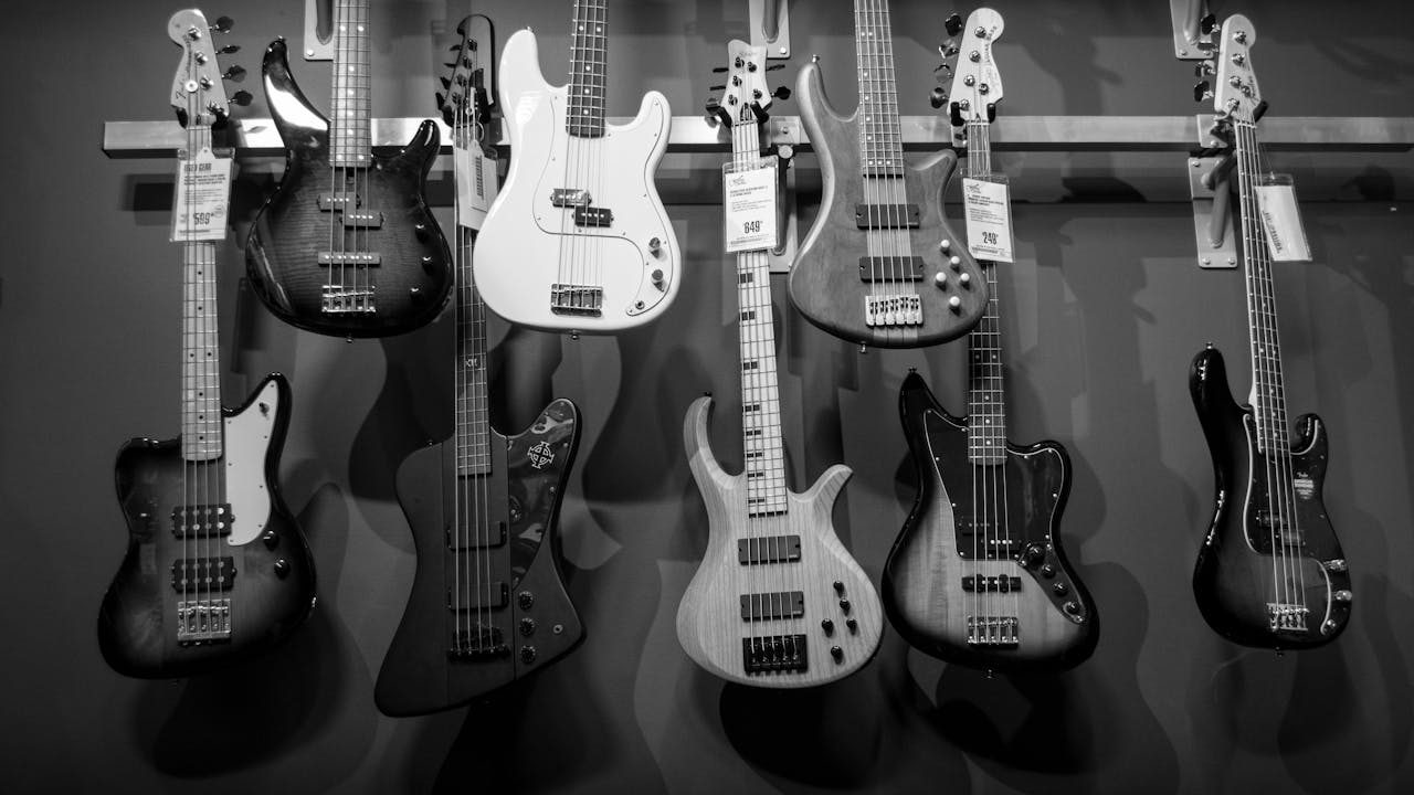 Guitar hanging on a wall as display art
