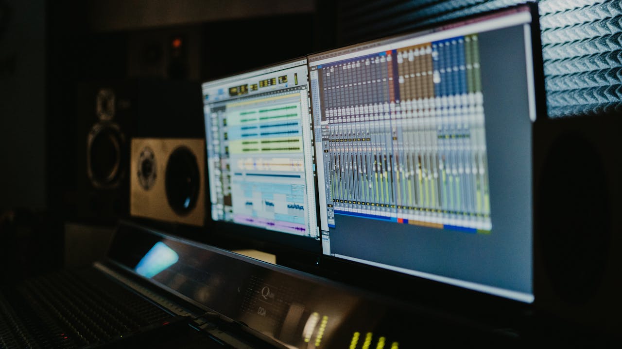 Home recording studio with monitors and professional audio equipment